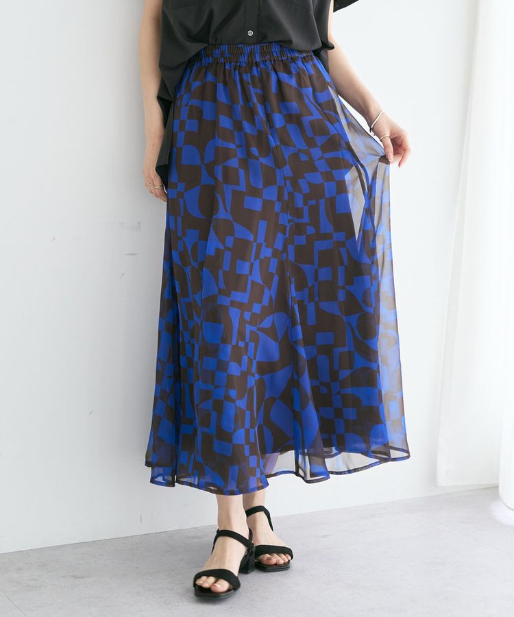 YECCA VECCA「アート柄シアーロングスカート」|スカート|Brown