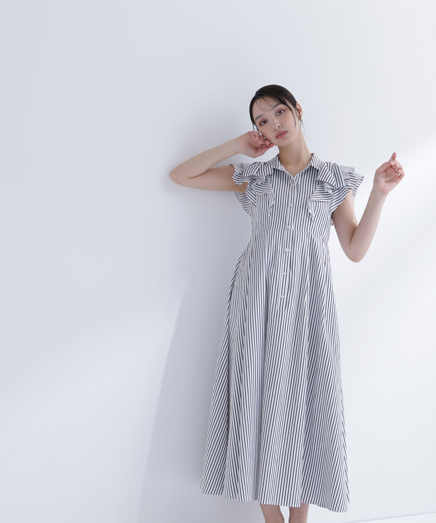  「〈山本里菜さんコラボ〉リボンラッフルシャツワンピース」|ワンピース|