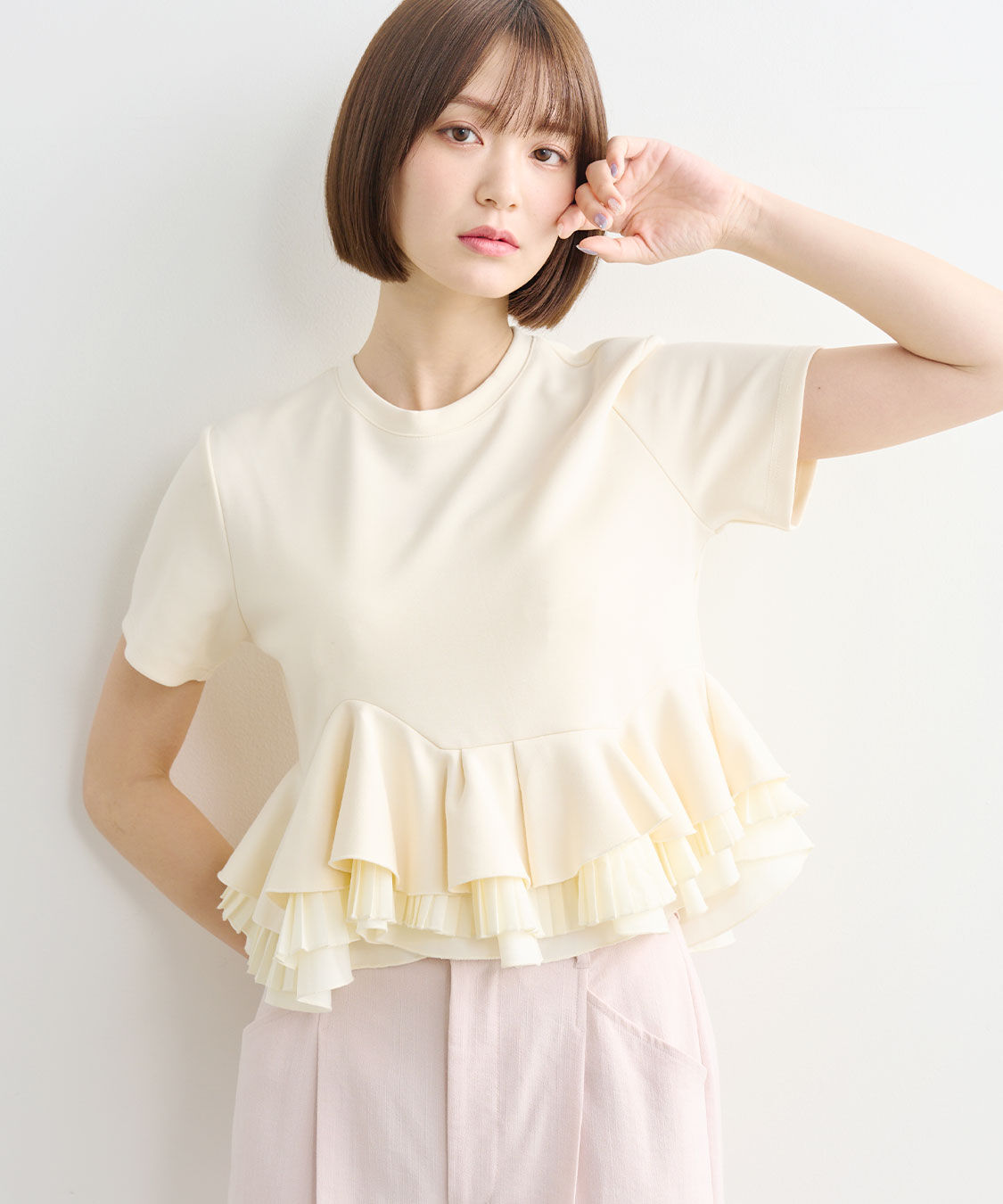 COCO DEAL「ランダムフリルペプラムトップス」|Tシャツ・カットソー|アイボリー