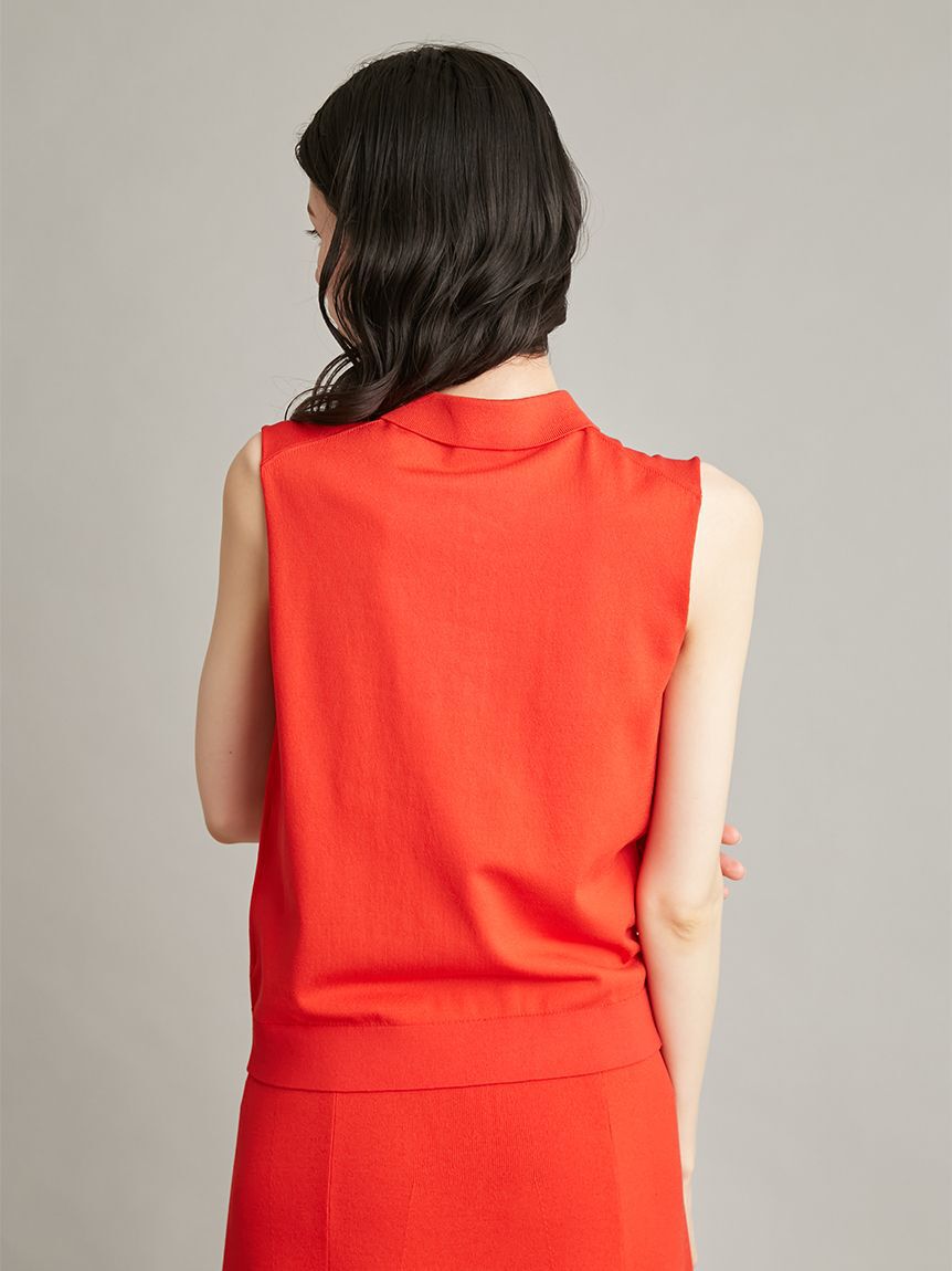 Mila Owen「【WEB限定カラー】【UVカット】金釦ノースリポロニットスカートSET UP」|ワンピース|