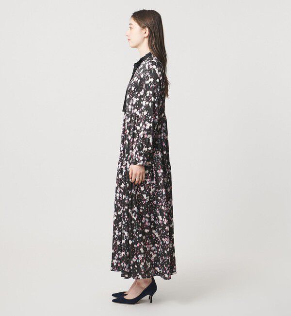 UNITED ARROWS「サテン フラワープリント ボウタイ ワンピース ‐ウォッシャブル‐」|ワンピース|