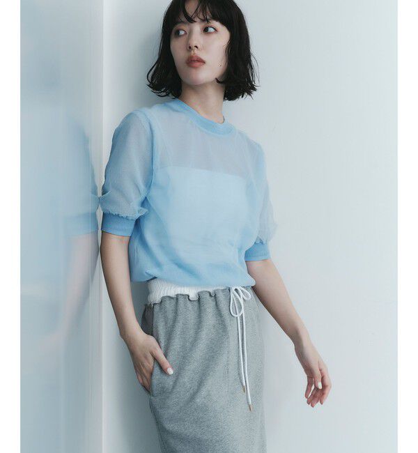EMMEL REFINES「＜EMMEL REFINES＞EM レイヤード シアー ショートスリーブ ニット」|ニット・セーター|LT.BLUE