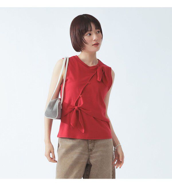 Ray BEAMS 「アシンメトリー リボン ノースリーブ」|Tシャツ・カットソー|
