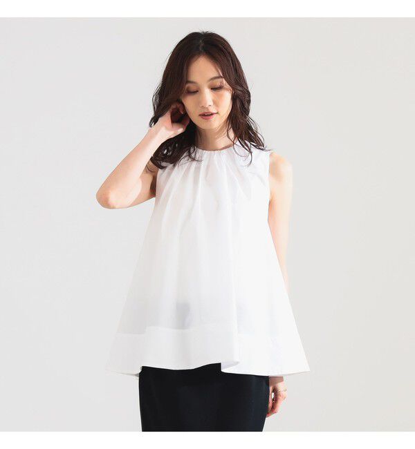 Demi-Luxe BEAMS 「ワイド ヘム ギャザー ノースリーブ ブラウス」|シャツ・ブラウス|WHITE