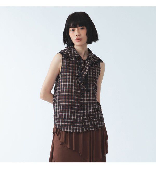 Ray BEAMS 「チェック バブーシュカ ノースリーブ シャツ」|シャツ・ブラウス|BROWN