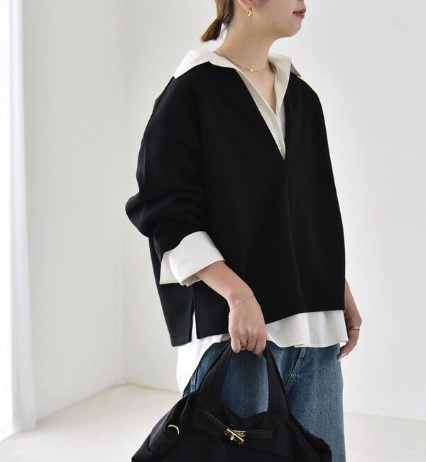 quaranciel「《予約》quaranciel:〈洗濯機可能〉ポンチ Vネック ルーズ プルオーバー」|スウェット・ジャージ|