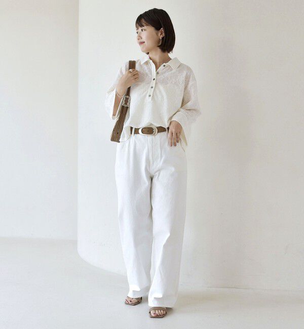 SHIPS for women「《予約》【WEB限定】〈手洗い可能〉シアー ジャカード ポロ ワイド スリーブ プルオーバー」|ポロシャツ|