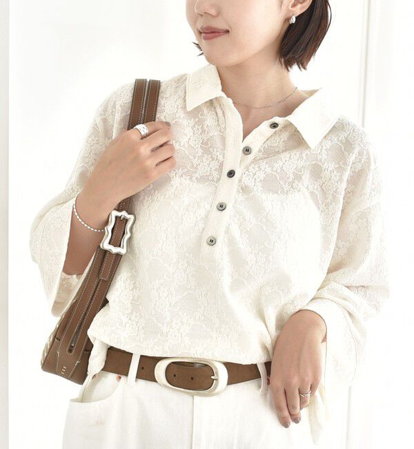 SHIPS for women「《予約》【WEB限定】〈手洗い可能〉シアー ジャカード ポロ ワイド スリーブ プルオーバー」|ポロシャツ|