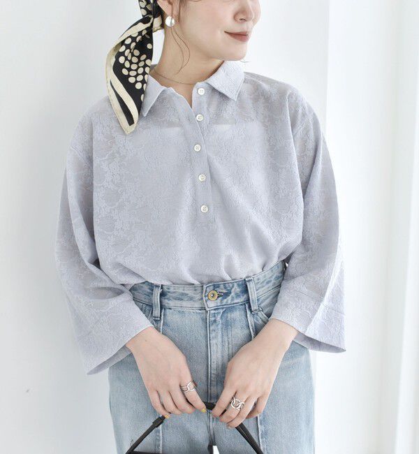 SHIPS for women「《予約》【WEB限定】〈手洗い可能〉シアー ジャカード ポロ ワイド スリーブ プルオーバー」|ポロシャツ|