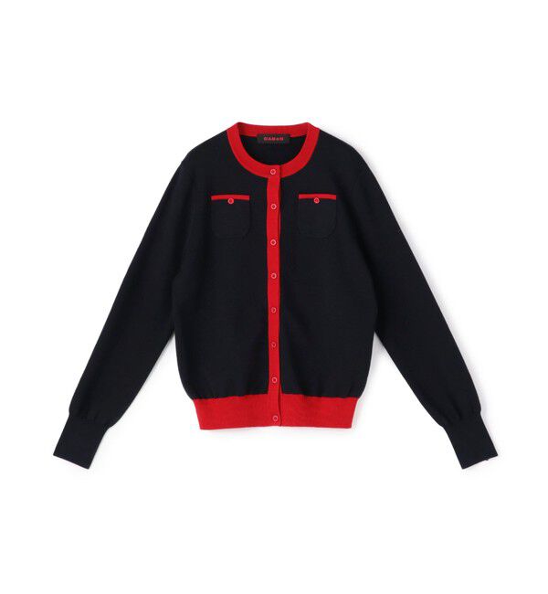 CABaN「コットンカシミヤ バイカラークルーネックカーディガン」|カーディガン|68 ネイビー系