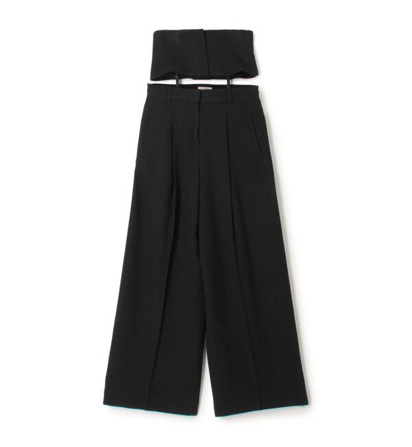 DES PRES「ウールジョーゼット コルセット付きタックワイドパンツ」|スラックス|19 ブラック