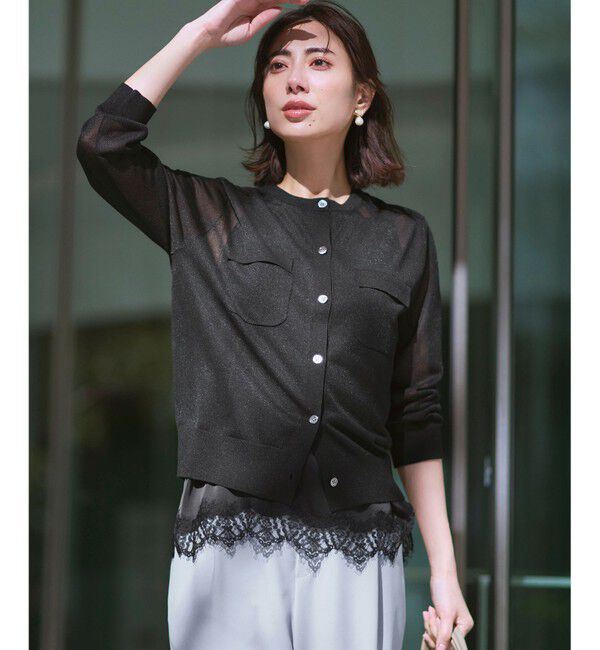23区「【WEB&一部店舗限定カラーあり】シャイニーシアー フラップポケット カーディガン」|カーディガン|ブラック系