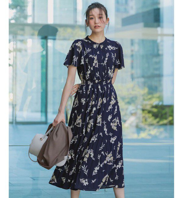 ANY SIS「シアーパターン ワンピース」|ワンピース|ネイビー花柄