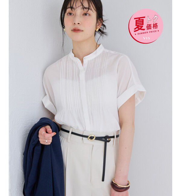 VIS「【夏トク価格】気流染めピコピンタック半袖ブラウス/接触冷感」|シャツ・ブラウス|オフホワイト(15)