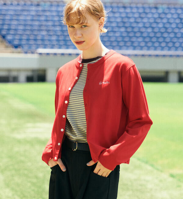 GYMPHLEX「Gymphlex | コットン 長袖ショートカーディガン WOMEN」|カーディガン|RED