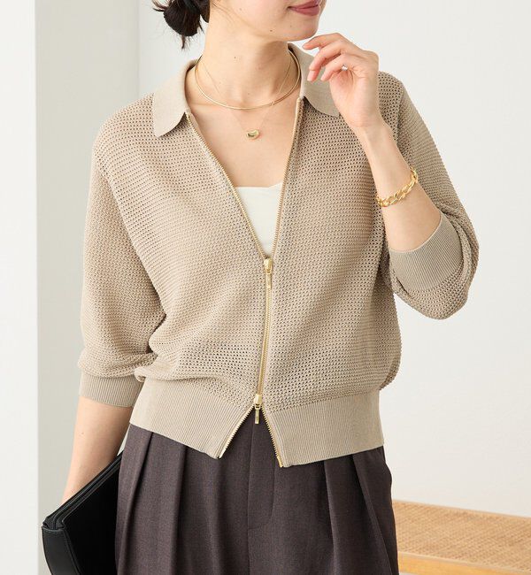  「【抜け感】ZIPポロメッシュニット」|カーディガン|