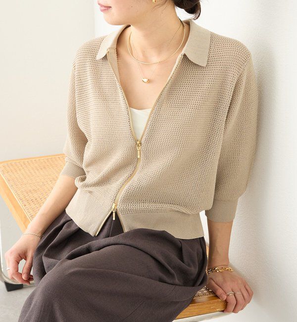  「【抜け感】ZIPポロメッシュニット」|カーディガン|