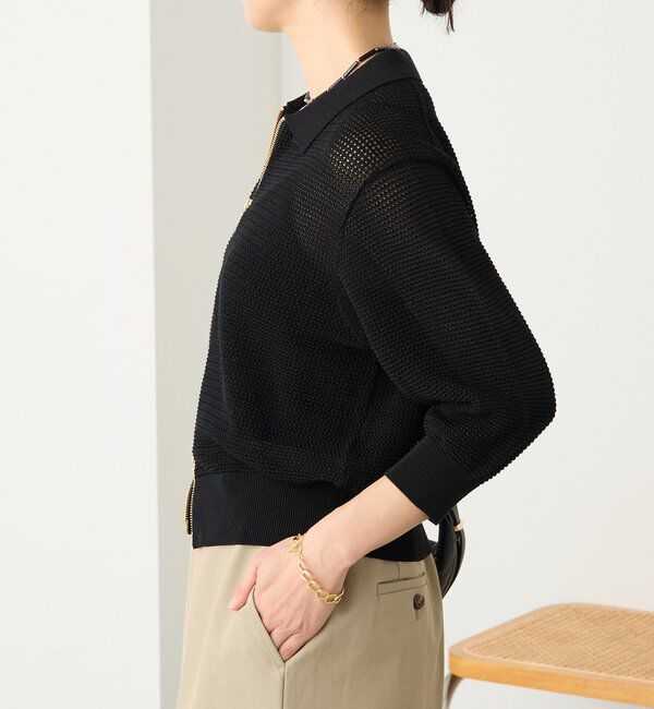  「【抜け感】ZIPポロメッシュニット」|カーディガン|