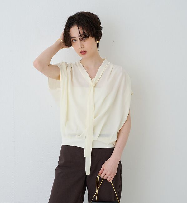 Rouge vif「タイ付きドレープタックVネックブラウス」|シャツ・ブラウス|