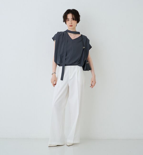 Rouge vif「タイ付きドレープタックVネックブラウス」|シャツ・ブラウス|