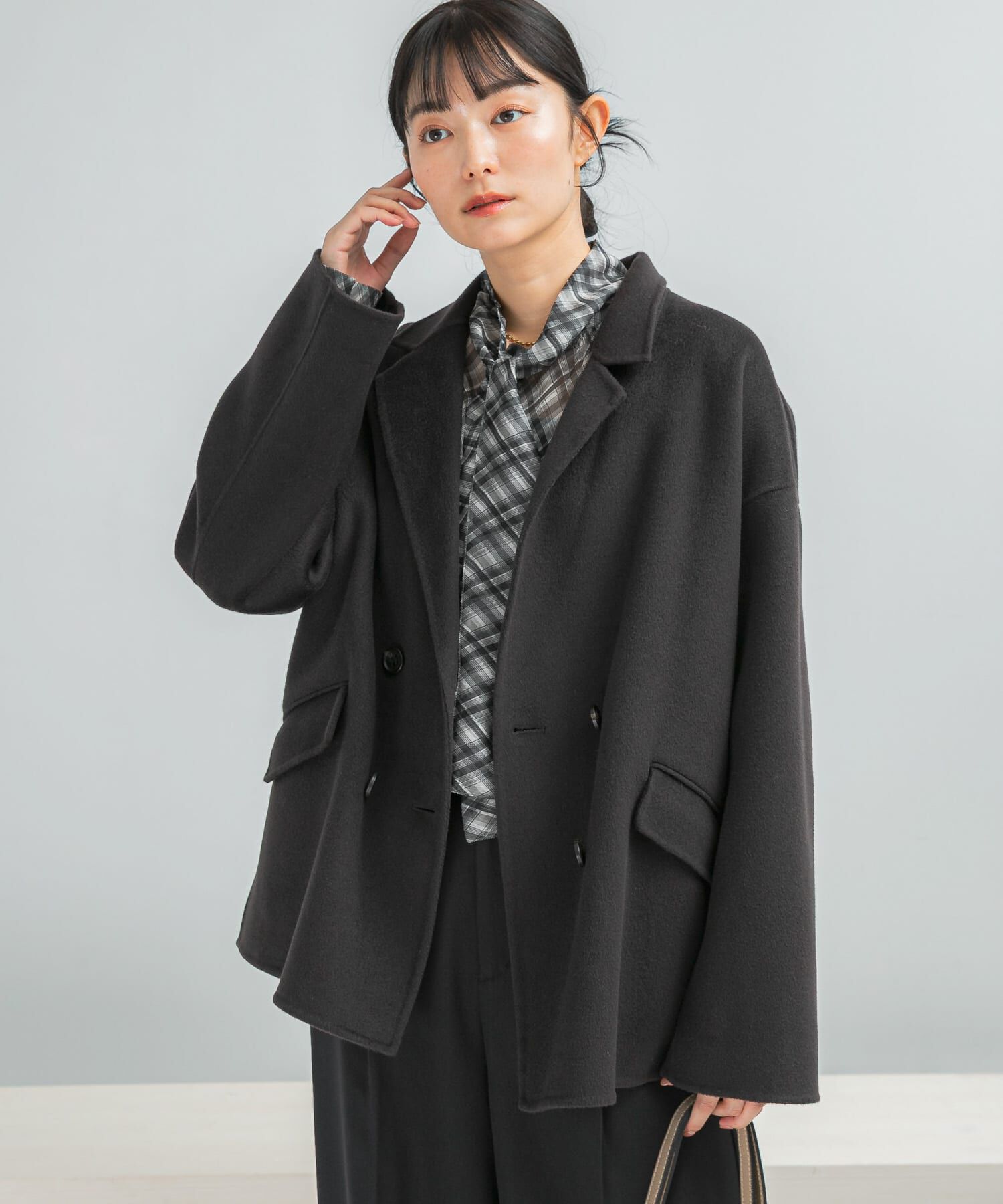 URBAN RESEARCH ROSSO「リバージャコット」|ノーカラーコート|チャコールグレー