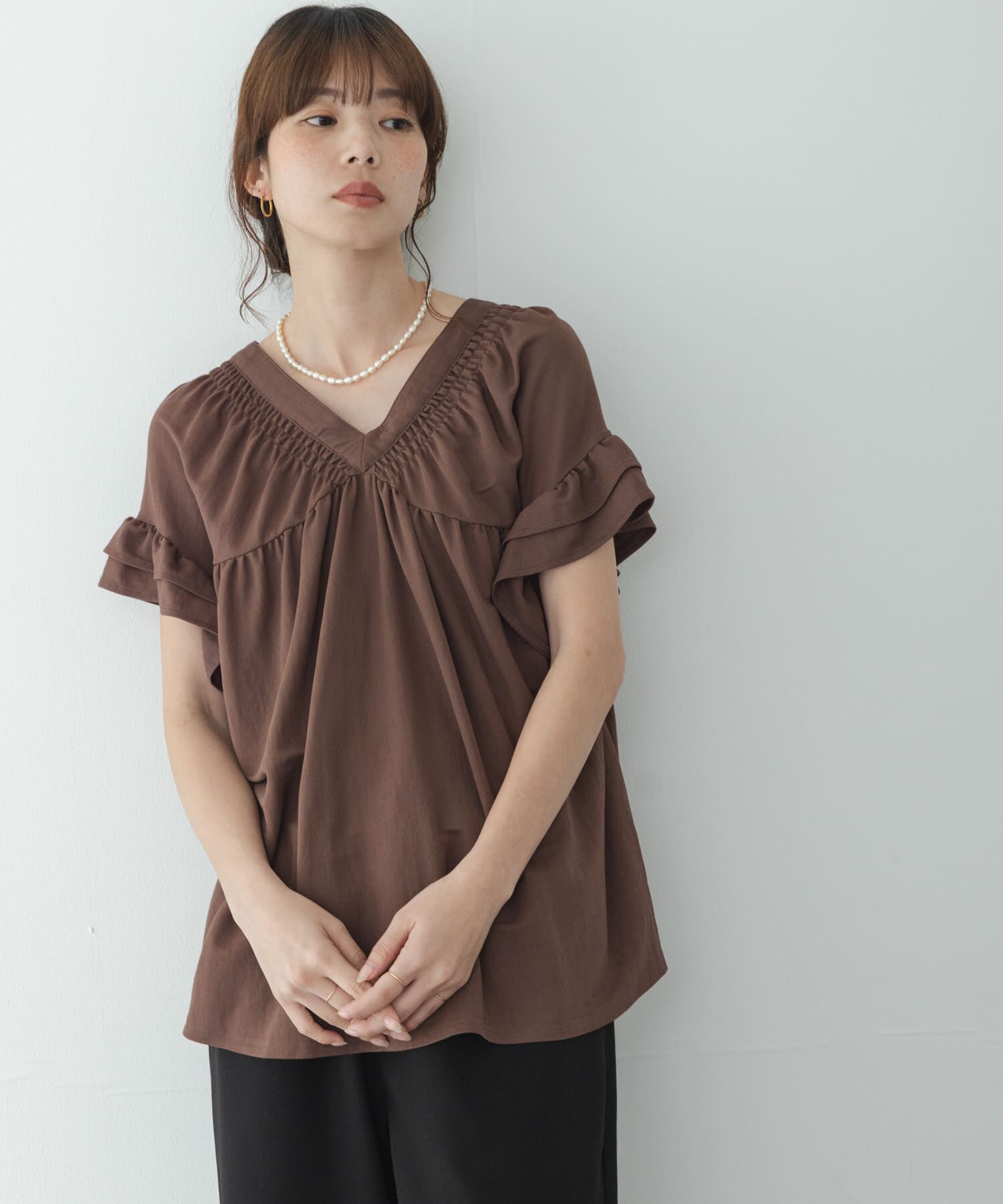 Sonny Label 「シャーリングフリルスリーブプルオーバー」|Tシャツ・カットソー|
