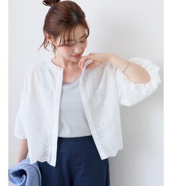  「カットワーク刺繍バルーンスリーブブラウス」|シャツ・ブラウス|