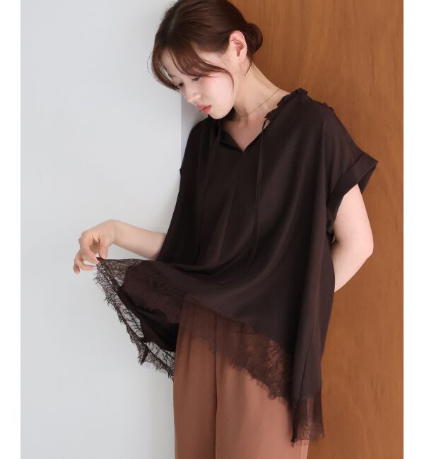  「【手洗い可】フィブリルサテンヘムレースブラウス」|シャツ・ブラウス|