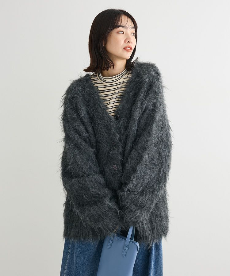 Green Parks「・swing by 2wayロング起毛カーディガン」|カーディガン|Charcoal Gray