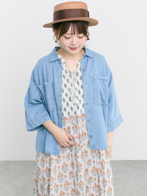 Samansa Mos2「◇【接触冷感】クールデニムボクシーシャツ」|シャツ・ブラウス|ブルー