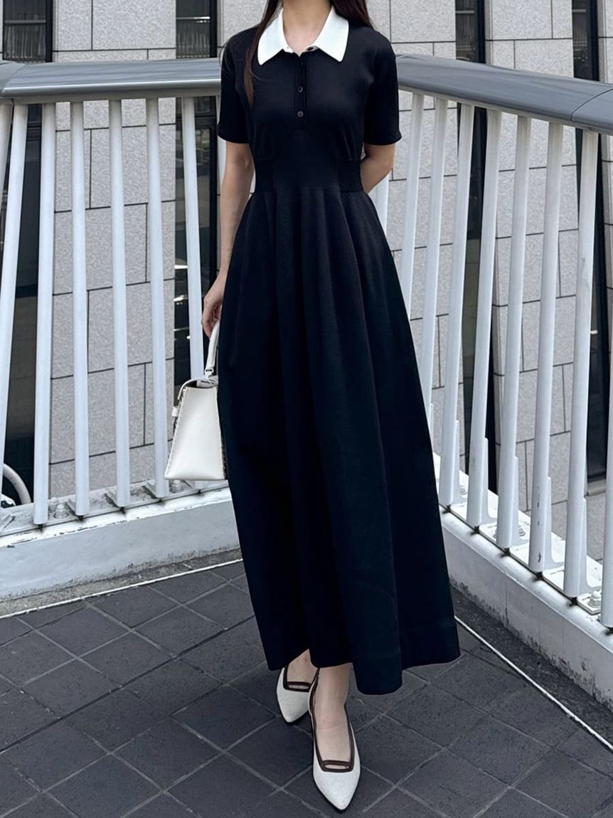 FRAY I.D「ポロ襟カットソーワンピース」|ワンピース|BLK