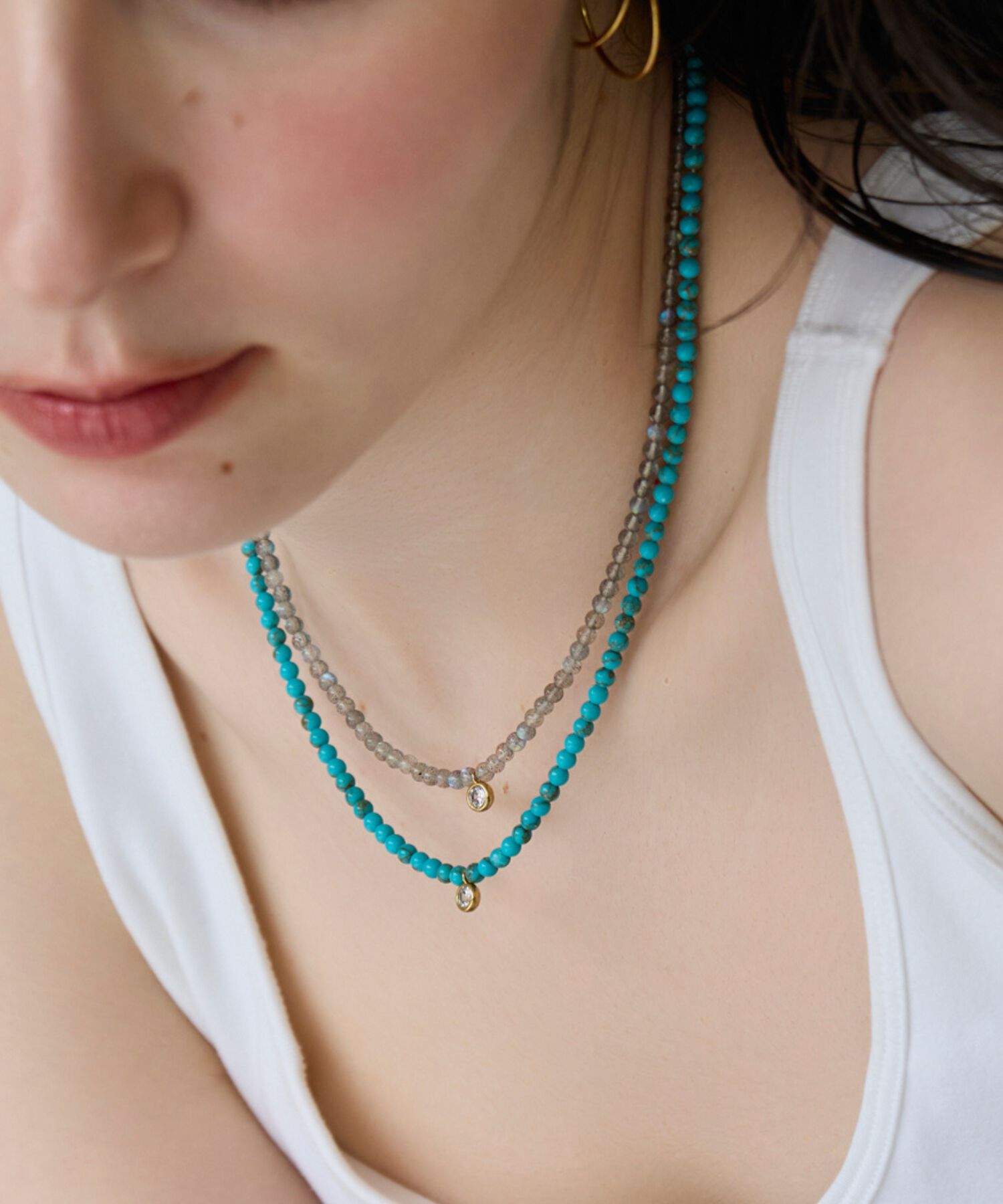 Phoebe「【金属アレルギー対応】ウィスパーストーンネックレス　グレー　天然石/ビーズネックレス/ステンレス」|ネックレス|