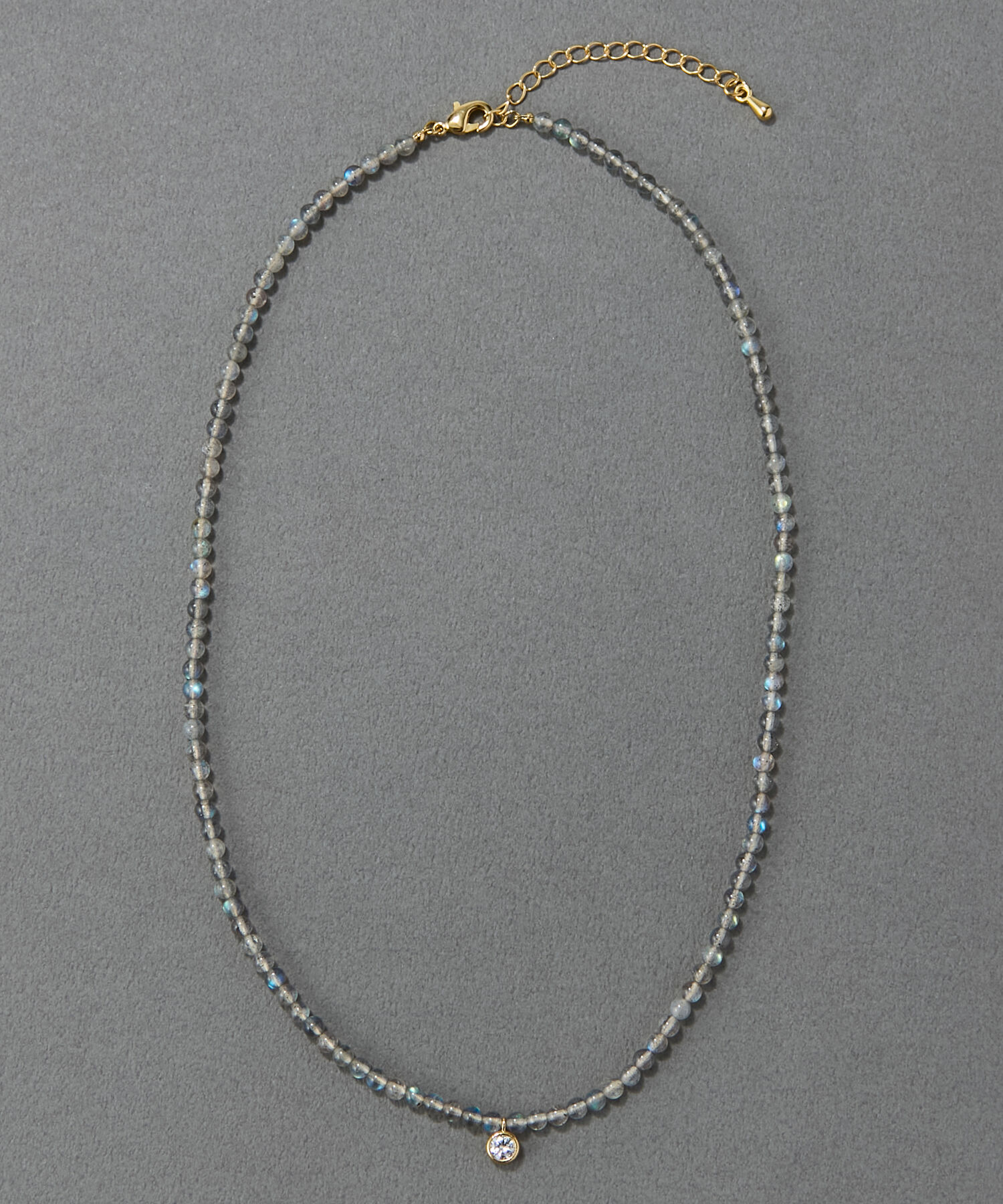 Phoebe「【金属アレルギー対応】ウィスパーストーンネックレス　グレー　天然石/ビーズネックレス/ステンレス」|ネックレス|