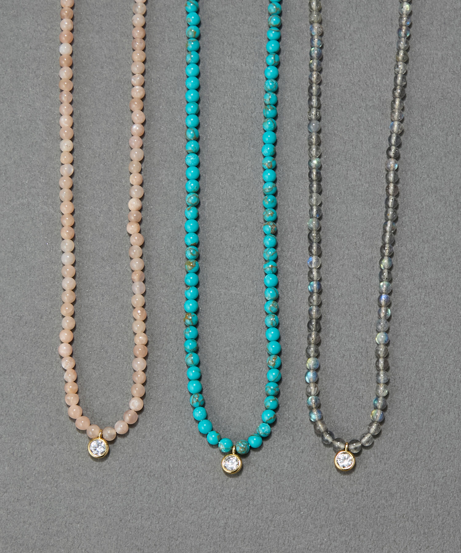 Phoebe「【金属アレルギー対応】ウィスパーストーンネックレス　グレー　天然石/ビーズネックレス/ステンレス」|ネックレス|