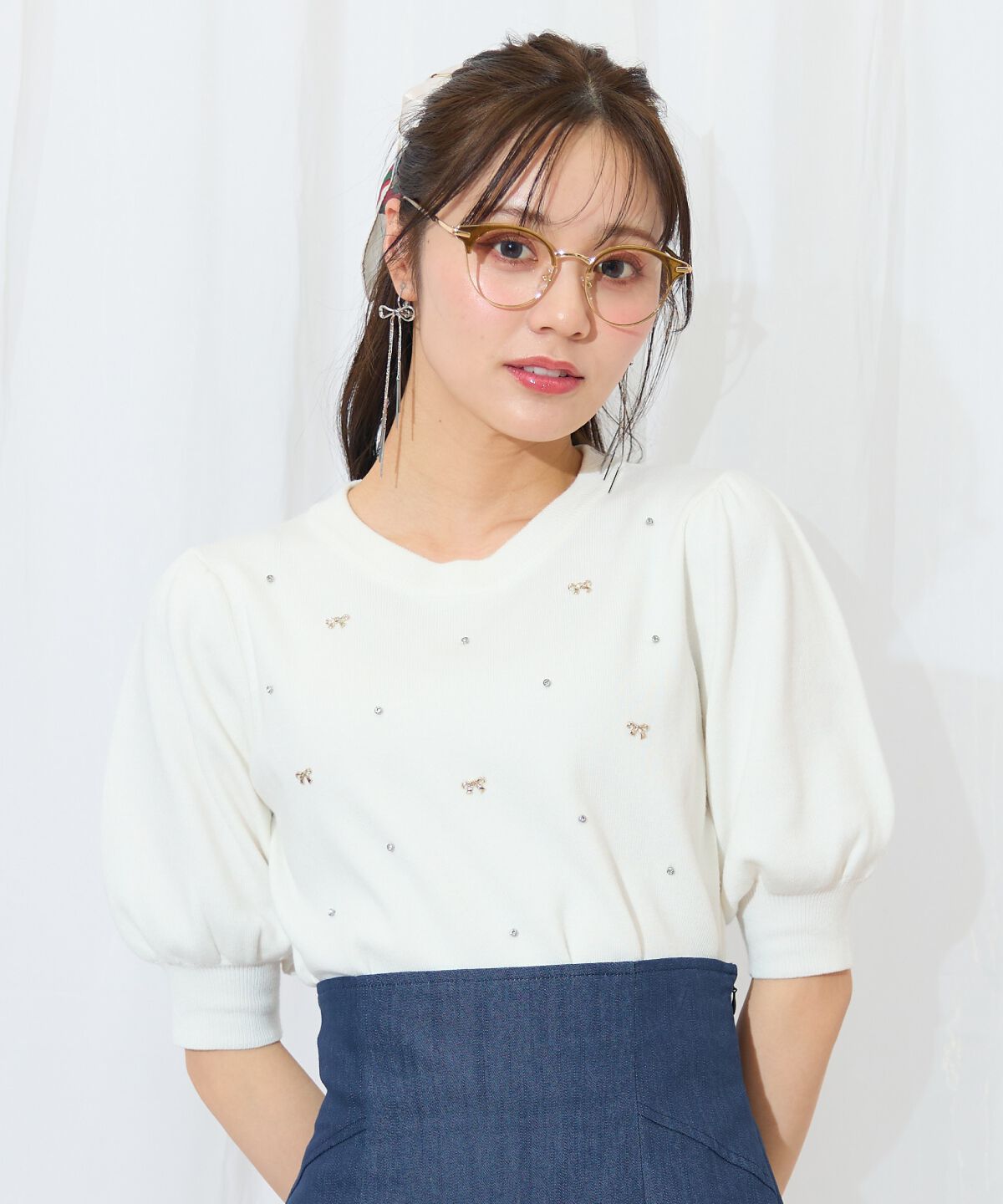 WILLSELECTION「ビジュー＆リボンパーツニットプルオーバー」|ニット・セーター|