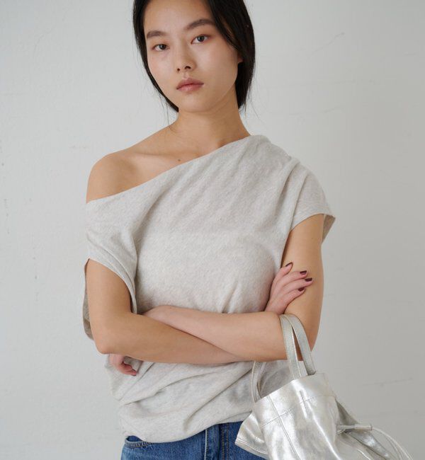  「アシメネックTee」|Tシャツ・カットソー|ライトグレー