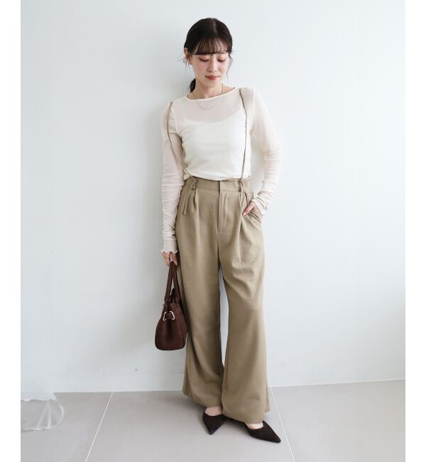  「《手洗い可能》ドビークロスサス付きタックワイドパンツ」|その他|キャメル