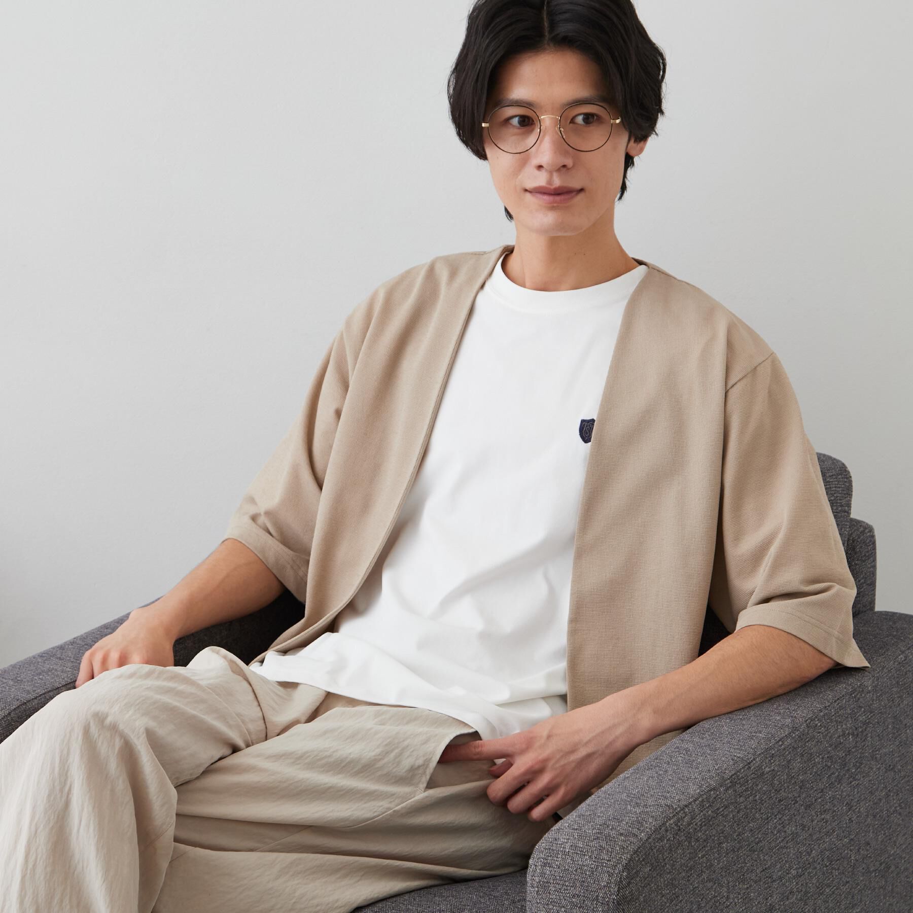 THE SHOP TK「メッシュ五分袖カーディガン＋半袖Tシャツ セットアイテム 洗濯機OK」|カーディガン|ライトベージュ(05