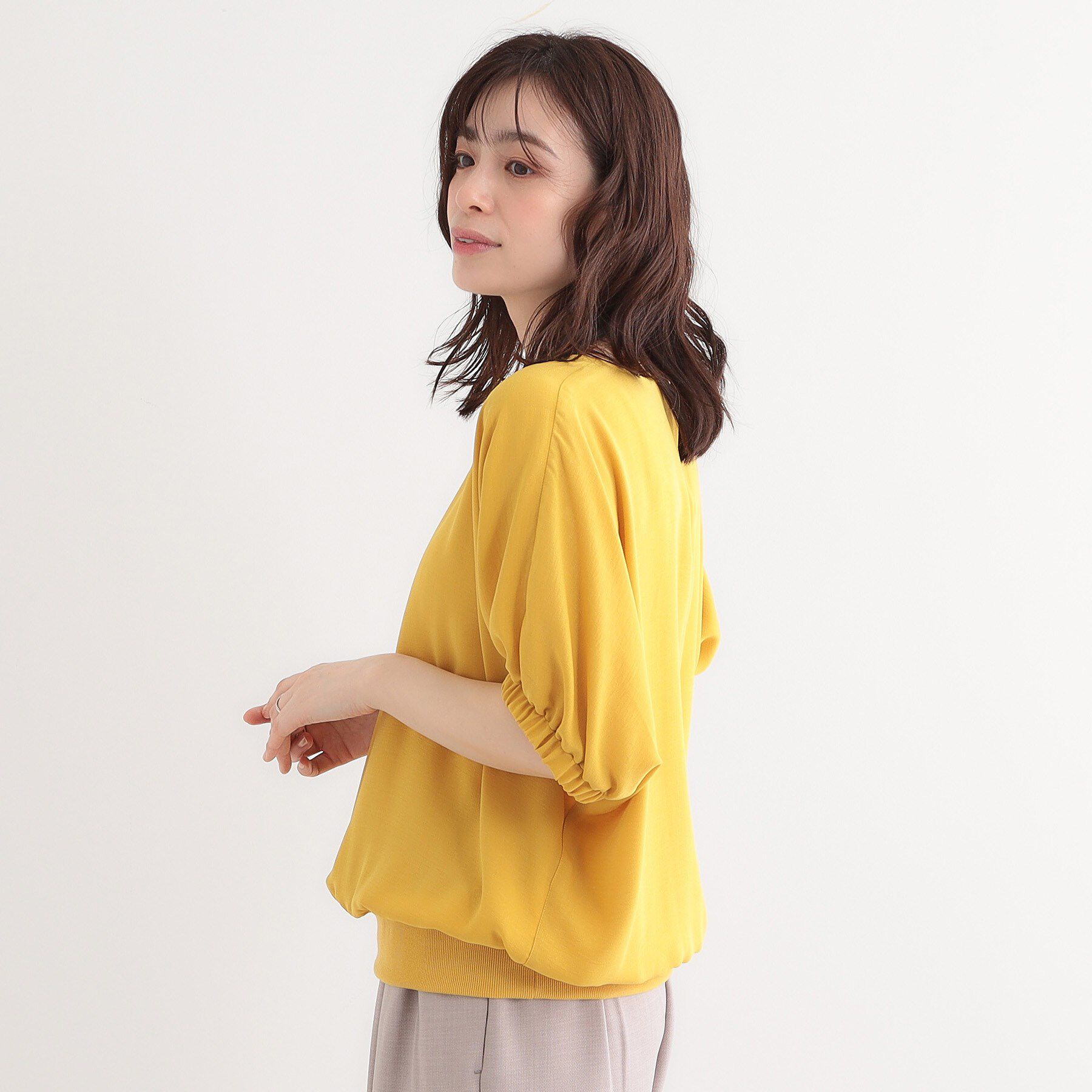 SHOO･LA･RUE「【高レビュー/UV/ひんやり/洗濯後しわになりにくい/5分袖】さらさら ドルマントップス」|シャツ・ブラウス|