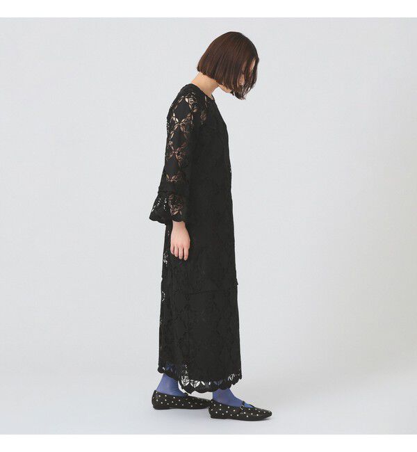 Ray BEAMS 「レース ベルカフス ロングスリーブ ワンピース　　26SS 二次会 お呼ばれ パーティ 総レース マキシ丈」|ワンピース|
