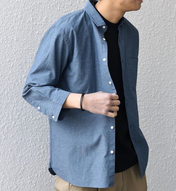 SHIPS any「SHIPS any:〈洗濯機可能〉コットン/リネン 7分袖 ポケット レギュラー シャツ 26SS◇」|シャツ・ブラウス|ブルー