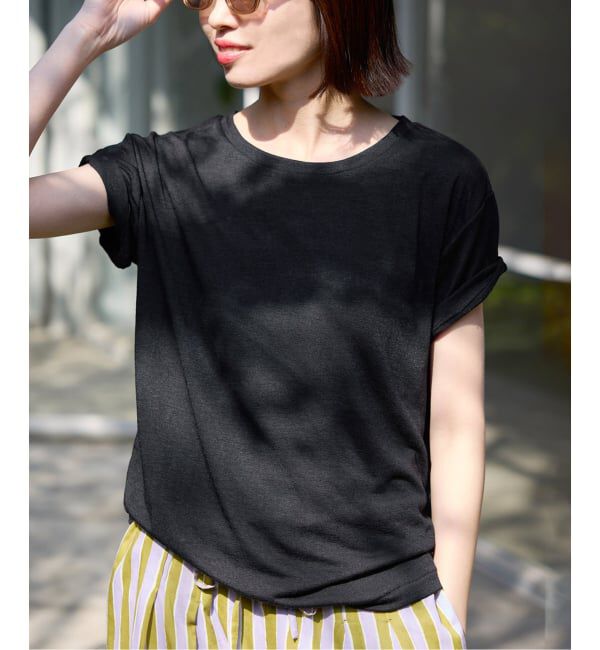 SLOBE IENA「《追加》スラブ天竺5分袖TEE」|Tシャツ・カットソー|ブラック