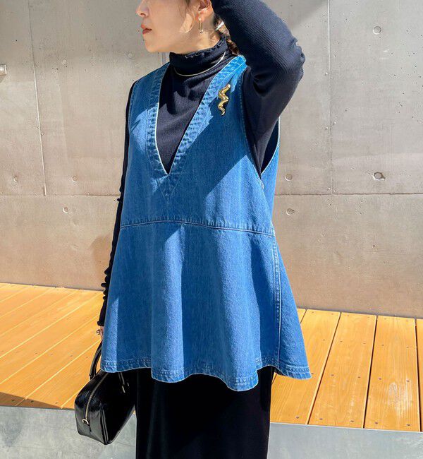 Rie Miller「【RM denim】ペプラムジレデニムブラウス」|シャツ・ブラウス|インディゴブルー