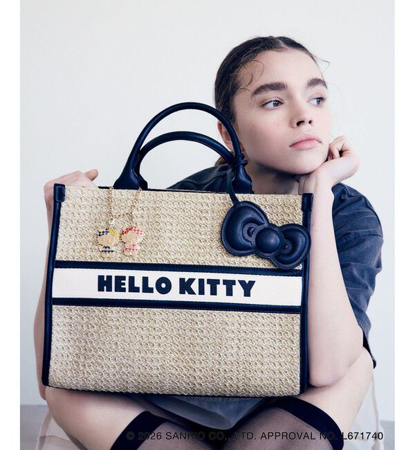 VIS「【HELLO KITTY&times;VIS】日焼けデザイン  ハローキティ雑材トートバッグ」|トートバッグ|ブラック系(02)