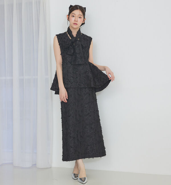 SELFIST「[大好評につき再入荷]タックペプラムジャガードジレ/リボン取り外し可能」|ベスト・ジレ|