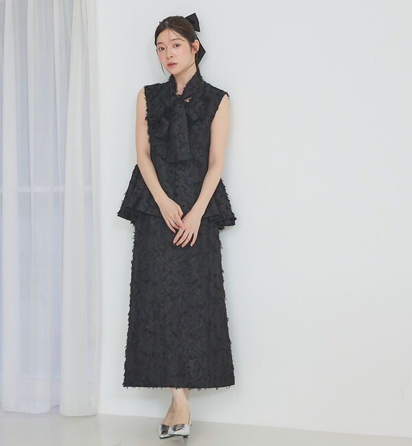 SELFIST「[大好評につき再入荷]タックペプラムジャガードジレ/リボン取り外し可能」|ベスト・ジレ|