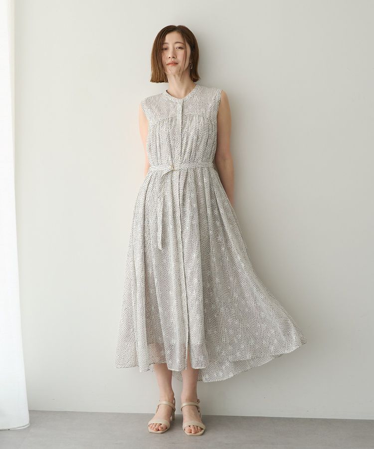 YECCA VECCA「シアードット柄ギャザーワンピース」|ワンピース|Off White