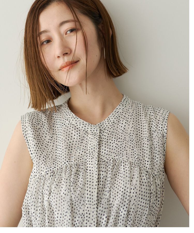 YECCA VECCA「シアードット柄ギャザーワンピース」|ワンピース|
