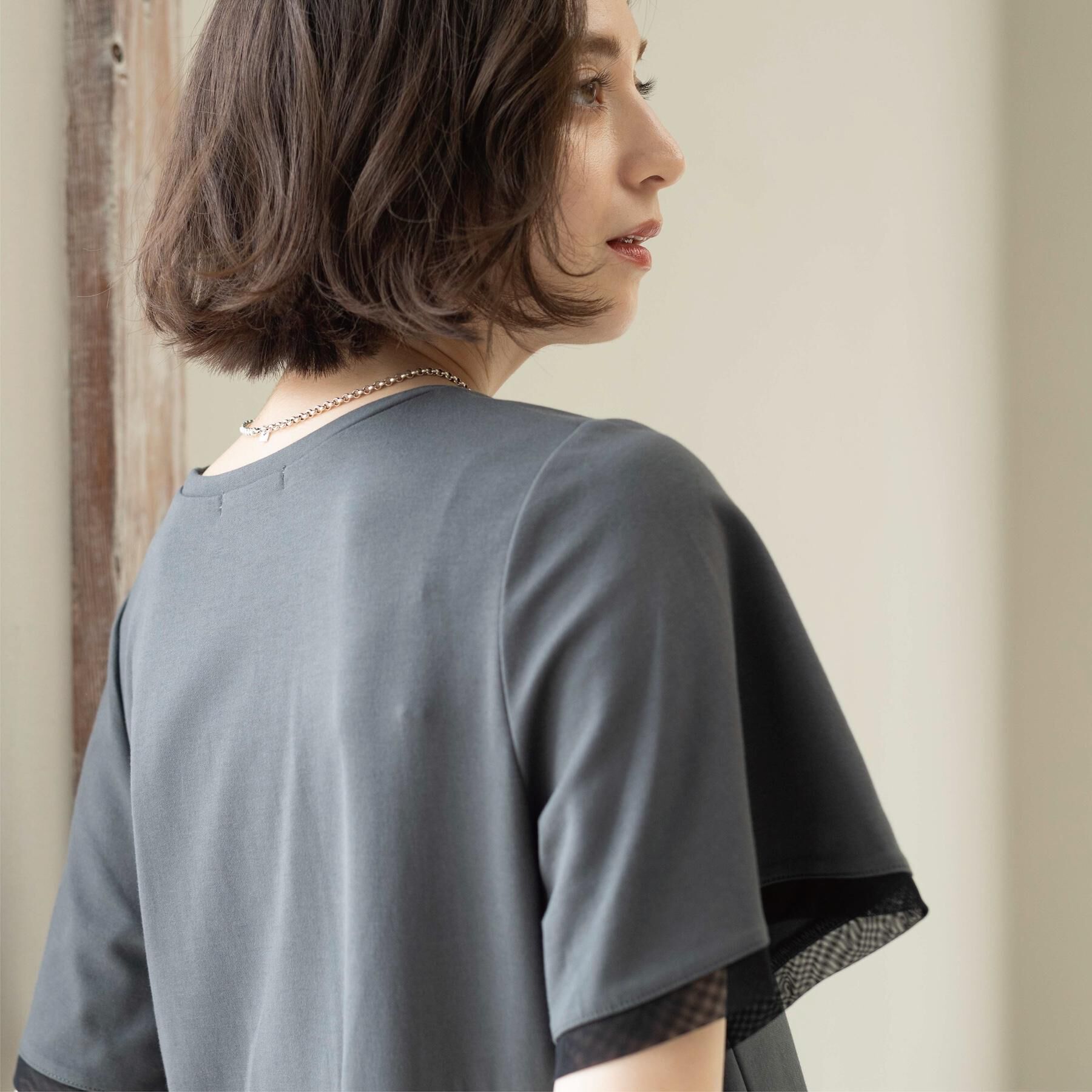 OPAQUE.CLIP「【UVケア／接触冷感】スーパーアイス 袖チュールペプラムカットソー《洗濯機OK》」|Tシャツ・カットソー|