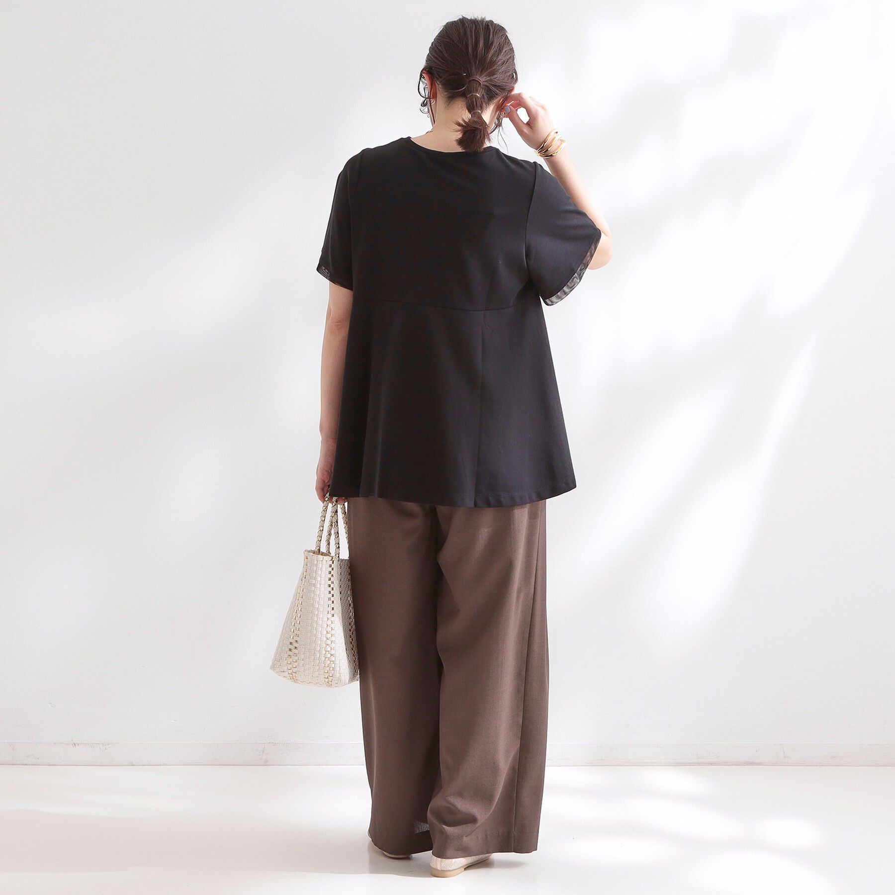 OPAQUE.CLIP「【UVケア／接触冷感】スーパーアイス 袖チュールペプラムカットソー《洗濯機OK》」|Tシャツ・カットソー|